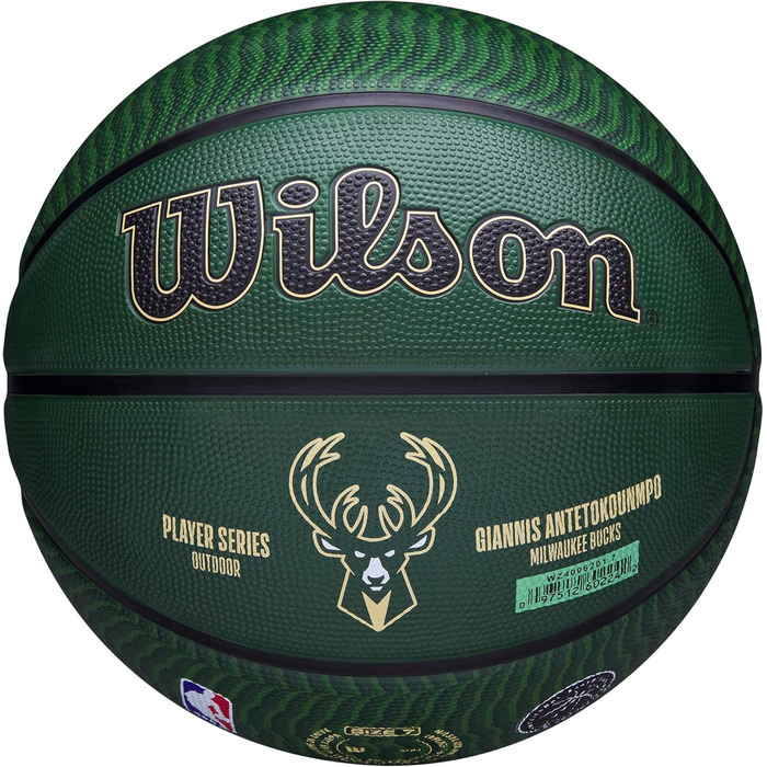 Баскетбольний м'яч Wilson NBA Player Icon для вулиці, розмір 7 (29,5'') та міні, Milwaukee Bucks
