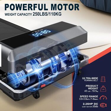 Бігова доріжка VOWVIT для дому 2-в-1, Walking Pad з LED-дисплеєм, дистанційним керуванням, 2.25HP, швидкість 1-6 км/год, гарантія 2 роки