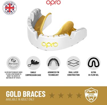 Захисна капа OPRO Gold для брекетів, спортивна капа для дорослих з інноваційною технологією підгонки, для боксу, лакросу, ММА, єдиноборств, хокею та контактних видів спорту, чорна/золота