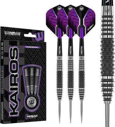 Професійний набір дротиків WINMAU Kairos 90% вольфрам, сталевий наконечник, з оперенням і стрижнями, вага 21-26 г