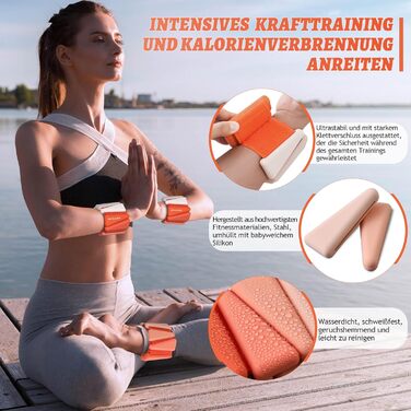 Набір обтяжувачів для ніг та рук BECOJADDE (0.45 кг / 0.9 кг) - для фітнесу, йоги, пілатесу, ходьби, тренувань. Оранжевий колір.