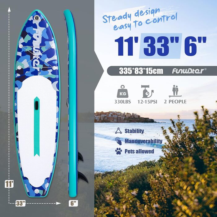 Надувний SUP-борд FunWater 11'10'6: комплект з аксесуарами (весло, насос, сидіння)