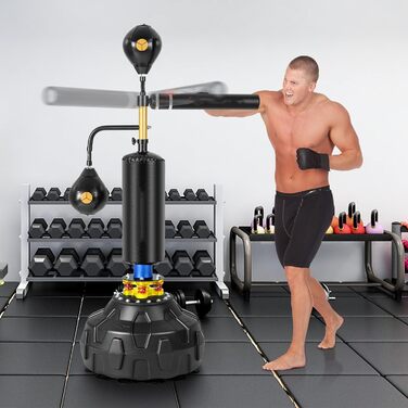 GYMAX Боксерський тренажер Speed Trainer, регульована стійка для боксерської груші з 2 рефлекс-м'ячами, 360° обертаюча штанга та наповнювана база, для підлітків і дорослих, для ММА тренувань
