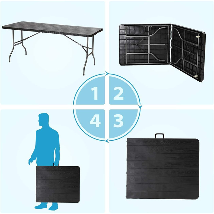 Складний стіл Sekey Buffettisch 181x75,5x73 см, ротанг, сірий - для саду, балкону, тераси, кемпінгу