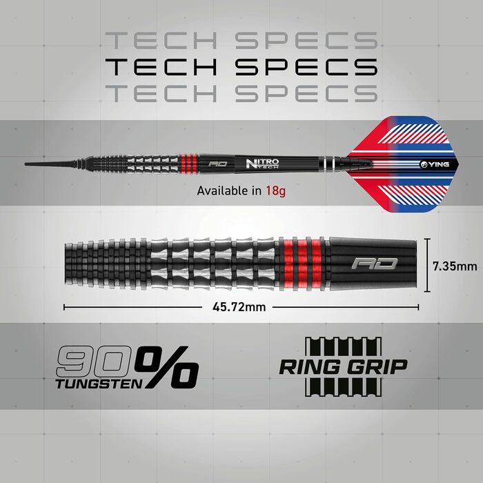 Дротики Red Dragon Vengeance Premium Wolfram Softip 20 г з оперенням і стрижнями