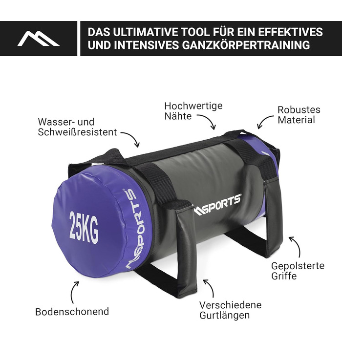 MSPORTS Power Bag Premium 5-30 кг – мішок для функціонального тренінгу, вага 25 кг, фітнес-сек, пісочний мішок