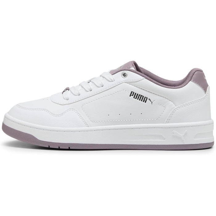 Жіночі кросівки PUMA Court Classy Basic — білі зі сріблястими та сливовими деталями, розмір 39 EU