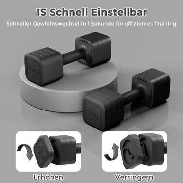 Набір гантелей Dripex регульовані 5 кг x2 або 2,5 кг x2, 6 швидкознімних дисків 0,5 кг/0,25 кг, чорний