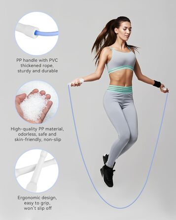 Стрибкове канат iMoebel Springseil Fitness 6 мм*3 м, ПВХ, регульований, з ABS-ручкою, для дітей та дорослих, бокс, схуднення, кросфіт (біло-блакитний)