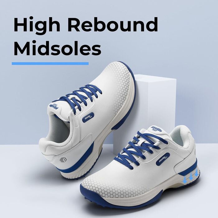 Гольф-взуття FitVille для чоловіків з широкою колодкою. Широкі гольф-туфлі з шнурівкою, дихаючі, для тренувань. Сірий, білий, розмір 40-49 (50 EU, білий, синій)