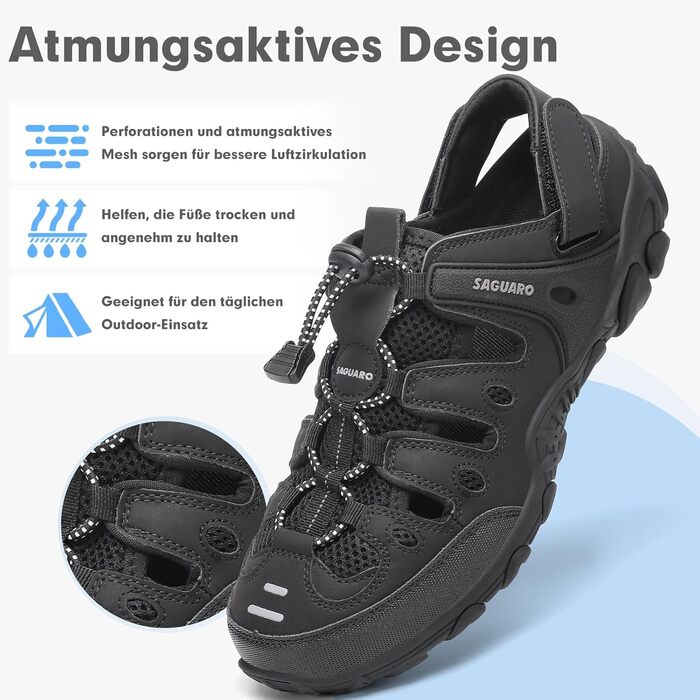 Сандалі SAGUARO чоловічі та жіночі зручні дихаючі для активного відпочинку, спорту, трекінгу та піших прогулянок 43 EU чорні
