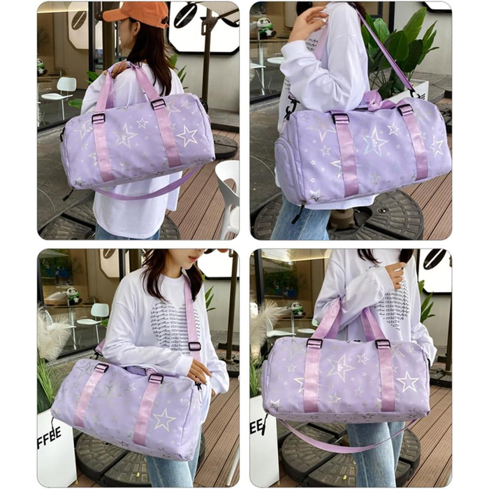 Дитяча спортивна сумка-рюкзак з відділенням для взуття та мокрих речей, спортивна сумка для дівчаток з принтом зірок (зелена, фіолетова)