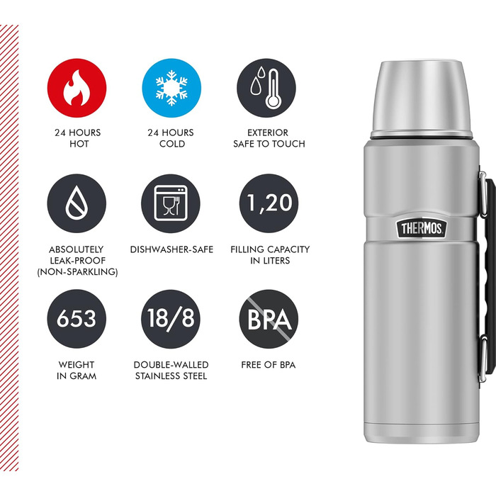 Термос Thermos Stainless King 1,2 л з ручкою, матова нержавіюча сталь