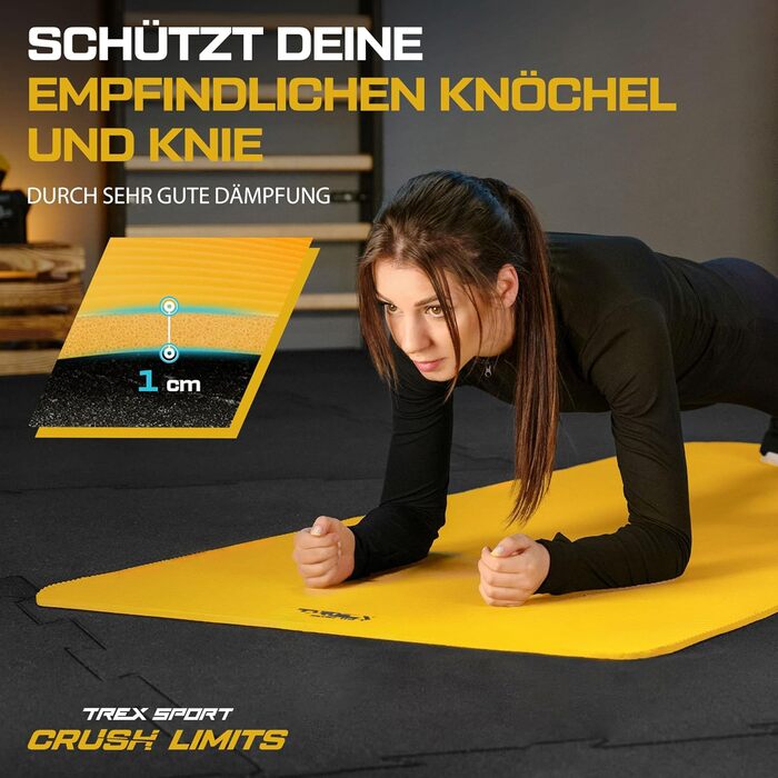 TREX SPORT Килимок для гімнастики та фітнесу, 190x80x1 см, жовтий | Килимок для йоги з неслизьким покриттям та ручкою для перенесення