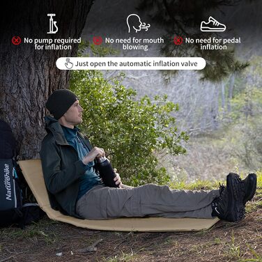 Naturehike Саморозкладаюча спальна матрац 5 см, туристична, для кемпінгу, пікніків, хангемі, піших прогулянок, з'єднання з іншими матрацами, R-значення 4.8, зелений (хакі)