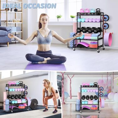 Органайзер для йоги Mythinglogic Regal: килимок, роли, гантелі, блоки. Стенд для фітнес-обладнання. Чорний