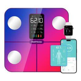 Вага для вимірювання жиру та м'язів тіла, цифрова вага з вимірюванням 15 параметрів, вимірювання частоти серця, сумісна з Apple Health та Samsung Health, біла (280 Rainbow)
