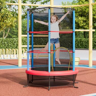 Трамплін GOPLUS для дому з сіткою безпеки, дахом, сталевою конструкцією, Ø165 см, до 135 кг, блакитний