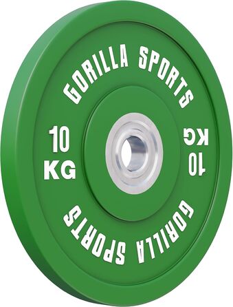 Бамперні диски GORILLA SPORTS 10 кг, гумові, 50 мм, для штанги, гантель, олімпійські, чавунні