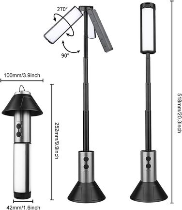 Ліхтар кемпінговий Gerbala 3000mAh з телескопом, LED, багатофункціональний, з гачком, 3 режими, для кемпінгу та піших прогулянок