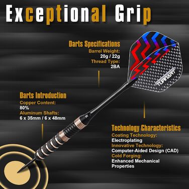 Дарти Turnart Metallspitze Set - Професійний набір дротиків 6 шт (22/24 г) з латунними корпусами та сталевими наконечниками
