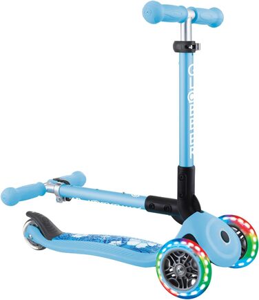 Самокат трьохколісний GLOBBER Junior Fantasy Lights, 120/80 мм, ABEC 5, складаний, LED-колеса, блакитний