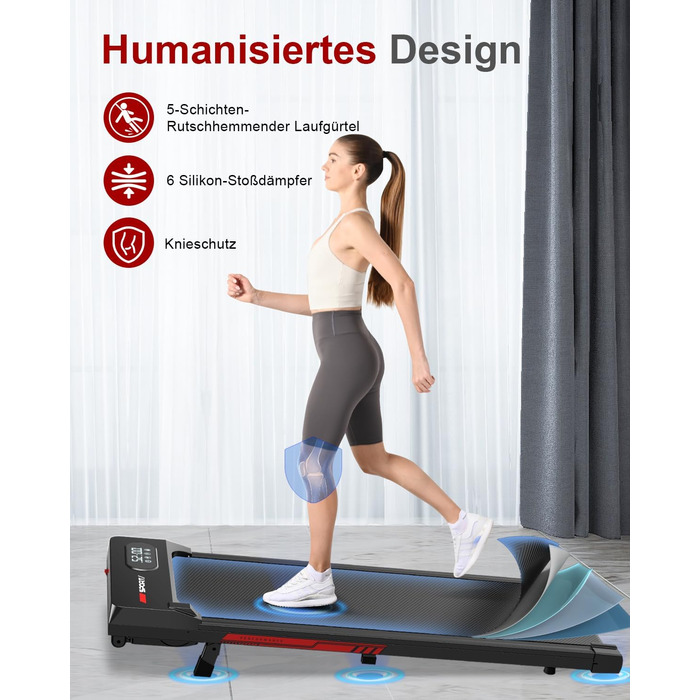 Walking Pad для дому HomeFitnessCode: електричний біговий килимок з нахилом, 1-8 км/год, чорно-червоний