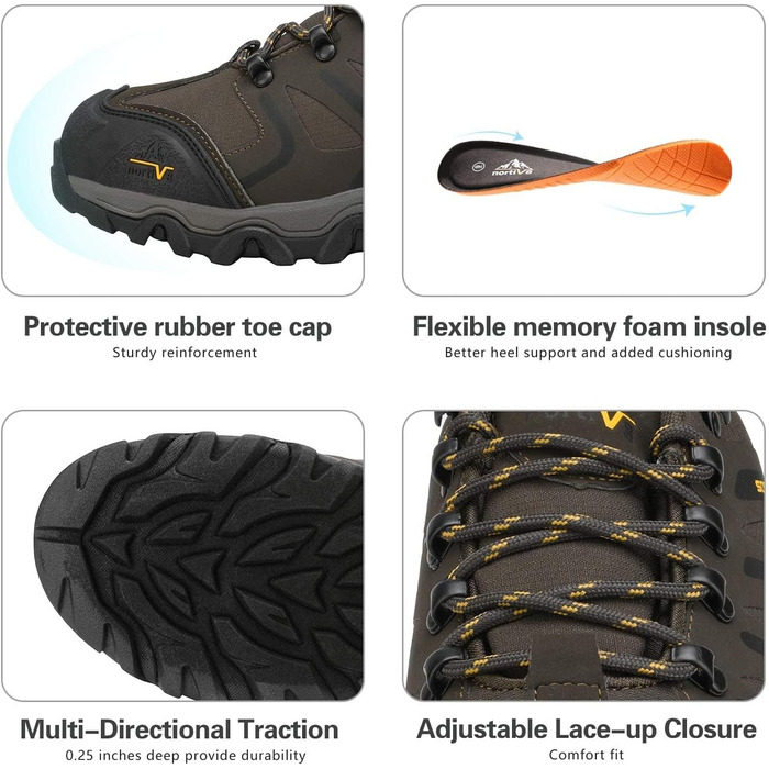 Чоловічі водонепроникні трекінгові черевики NORTIV - водонепроникні, легкі, для хайкінгу, кемпінгу, трекінгу, 45 EU, коричневі, чорні, світло-коричневі
