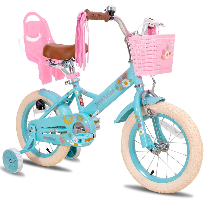 Дитячий велосипед JOYSTAR Little Daisy 12/14/16 дюймів для дівчаток 2-7 років з додатковими колесами, кошиком і стрічками