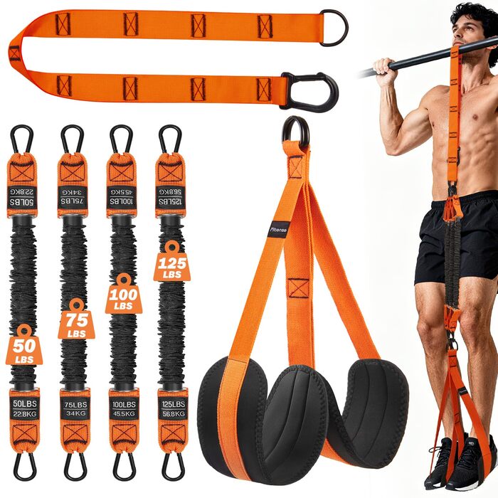 Смуги опору для підтягувань Klimmzughilfe, 50-350lbs, регульований опір та висота, з підставкою для ніг, помаранчеві