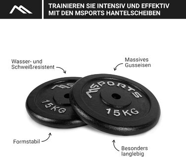 Пара гантельних дисків MSPORTS Professional з чавуну, 2 x 15 кг, чорні