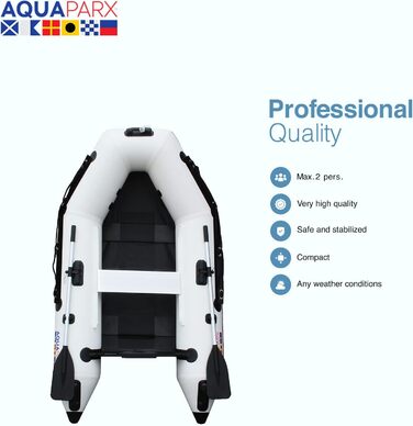 Надувний човен AQUAPARX 230PRO MKIII Білий, для риболовлі, 2 особи, вантажопідйомність 200 кг, стійкий і швидкий, для будь-якої погоди, підходить для підвісного мотора