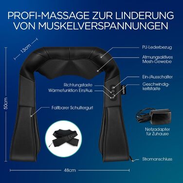 Масажер для шиї та плечей Shiatsu електричний 4D з глибоким розминанням для спини та всього тіла, чорний