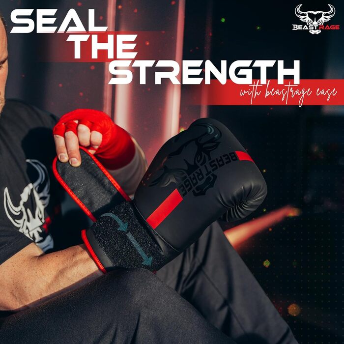 Боксерські рукавички BEAST RAGE для боксу, кікбоксингу та муай-тай (12oz, червоні) - чоловічі та жіночі, для тренувань та боксерського мішка