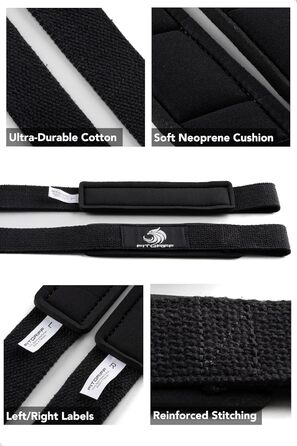 Fitgriff® Ремені для тяги (з підкладкою) для силових тренувань, бодібілдингу, фітнесу - ремені для підйому штанги - для жінок та чоловіків, стандарт (обхват зап'ястя понад 16 см), чорний, оригінальний