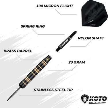 Професійний дартс-набір KOTO King Pro Surround чорний, 3 дротики, 2 комплекти оперень, 2 комплекти стрижнів (короткі та середні), чохол з логотипом KOTO, підходить для всіх дартс-мішеней, з кільцем для захисту стін і стріл