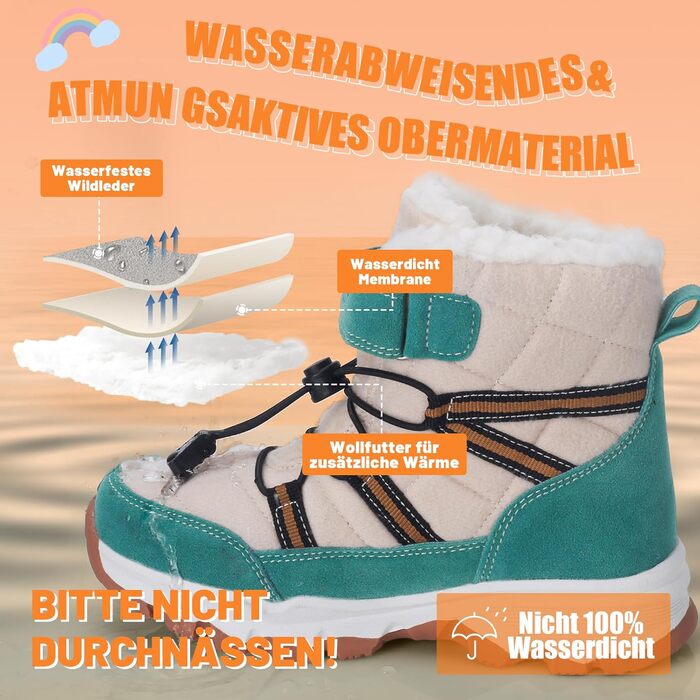 Зимові черевики для дівчаток та хлопчиків VisionReast: тепла вовняна підкладка, підошва з неслизьким протектором, для прогулянок та походів (зелені, 37 EU)