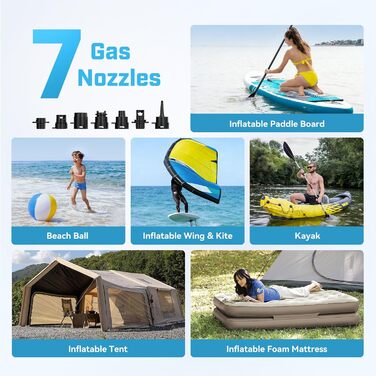 Електричний насос для SUP-дошки Hydrohero, акумуляторний помповий компресор 20 PSI з функцією двоетапного надування та спуску для падлбордів, каяків, човнів та кемпінгових наметів
