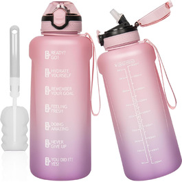 DEARRAY Спортивна пляшка 2 л Tritan з трубочкою та часовою розміткою, BPA-free, для води, мотиваційна, для фітнесу та спортзалу, рожево-фіолетова