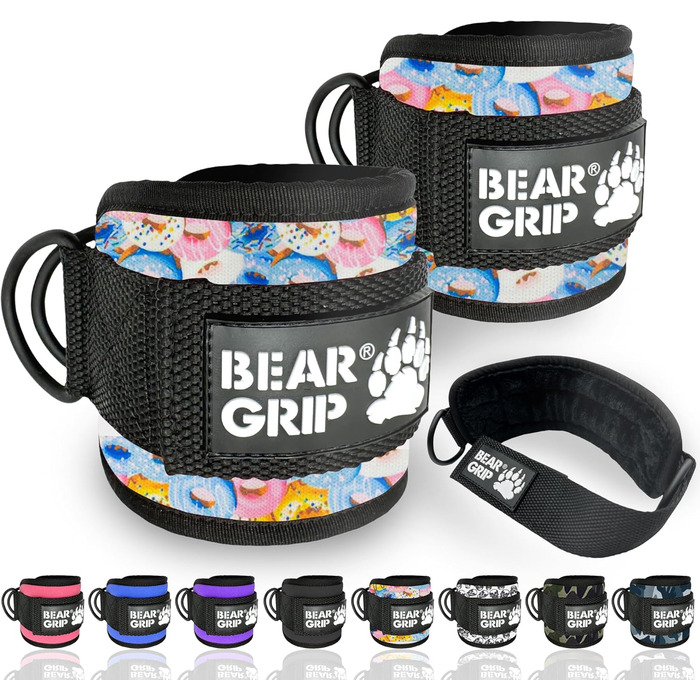 Петлі для ніг BEAR GRIP з неопрена з хутром, подвійні D-кільця з нержавіючої сталі, міцна застібка, для тренування преса, сідниць і ніг, пара