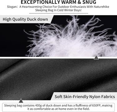 Спальний мішок Naturehike CW400 ультралегкий пуховий для дорослих, 650FP, -11°C—6°C, з водонепроникним компресійним мішком, для походів, велопоїздок, кемпінгу
