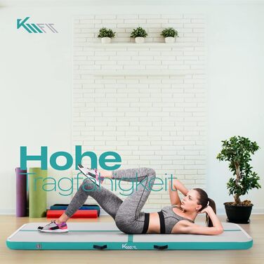 KM Fit надувний Airtrack 4 м – гімнастичний мат для фітнесу, тумблінгу, тренувань, з сумкою, електричною помпою та ремнабором, стійкий до УФ, чорний-червоний