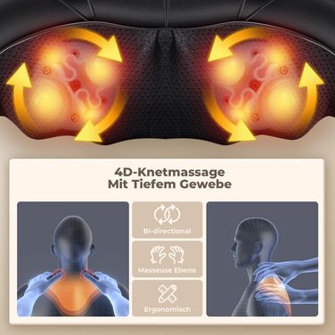 Масажер для шиї та спини ELEHOT з підігрівом, Shiatsu масаж шиї, плечей, спини, попереку, ніг та м'язів. Регульована швидкість, для дому, офісу, авто. Чорний, PU-шкіра