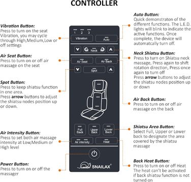 Масажне крісло Snailax Shiatsu з підігрівом, масажер для спини, шиї та плечей, електричний, для дому, подарунок