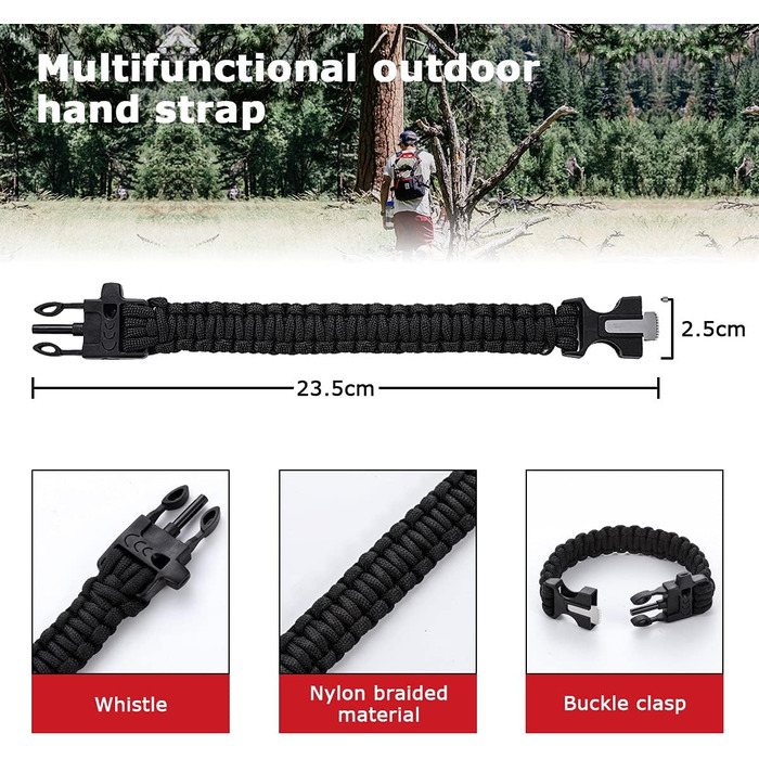 Сонячна LED кемпінгова лампа-ліхтар з живленням від сонця та USB, 3 режими світла, Power Bank, браслет для виживання (червона)