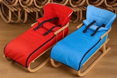 Дитячий санки на дереві з підніжкою та зимовим мішком, 90 см, з пудкою | 10 кольорів (сірий)