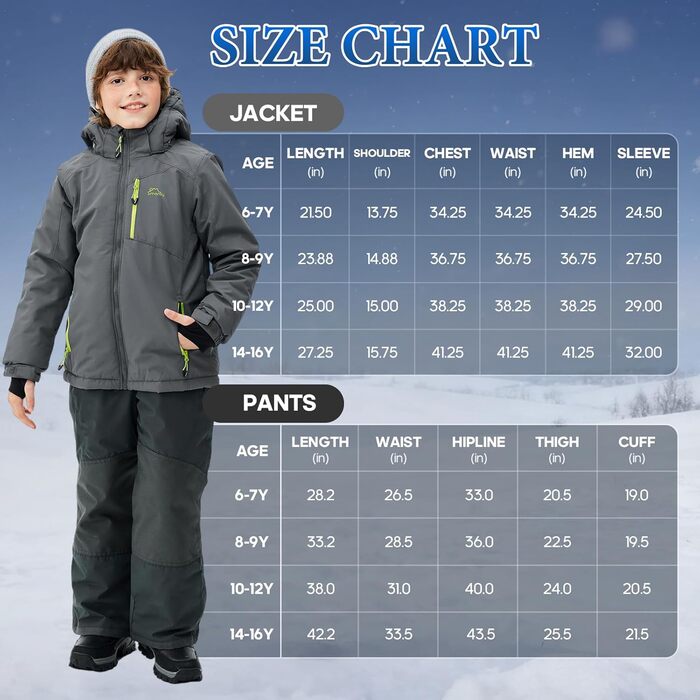 Дитячий зимовий комбінезон SNOWER для хлопчиків, теплий, з капюшоном, для катання на лижах, кольоровий зелений (6-7 років, сірий)