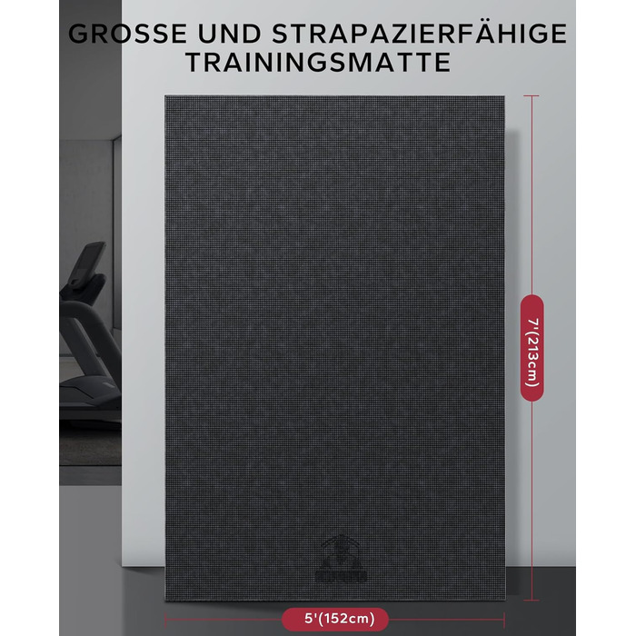 APBEAR килимок для йоги XXL 213×152×0,8 см, фітнес-мат для спорту, нековзкий, високої щільності, ультра міцний, PVC, для гімнастики, стійкий до взуття, чорний