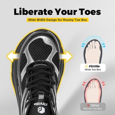 Чоловічі кросівки для бігу FitVille Neo V6 X-широкі (46.5 EU) - чорні з сріблястим, для активного відпочинку та фітнесу