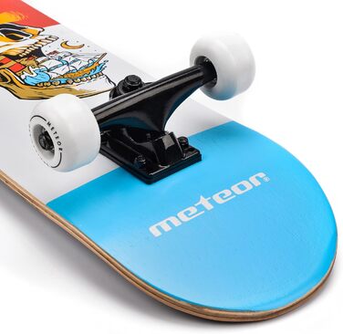 Дитячий дерев'яний скейтборд Meteor SCULL Mini Cruiser для хлопчиків і дівчаток, ретро-стиль, високоякісна дека, роликове дошка